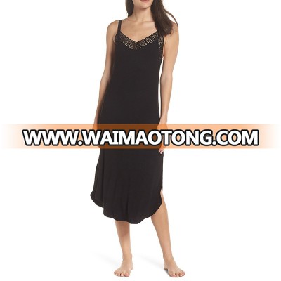 Full Length Nightgowns Lace Black Cotton Nightgown